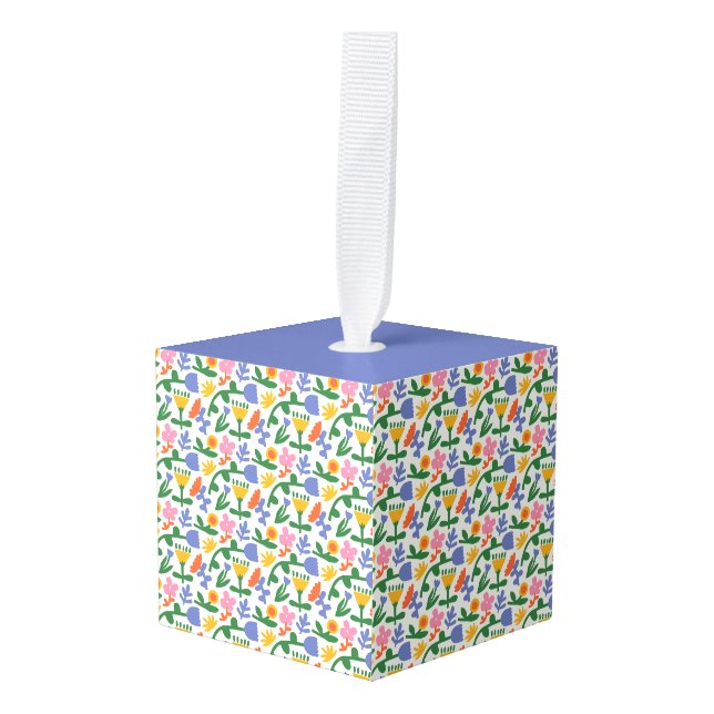 Spring Fun Floral  Cube Ornament (Front Angled)