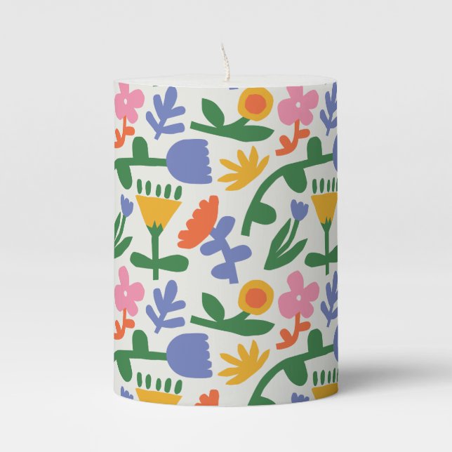 Spring Fun Floral  Pillar Candle (Front)