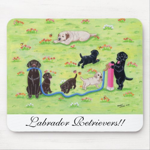Spring Fun Labradors Painting Mouse Pad