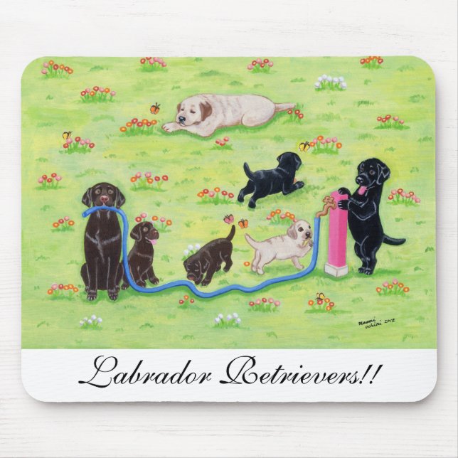 Spring Fun Labradors Painting Mouse Pad (Front)