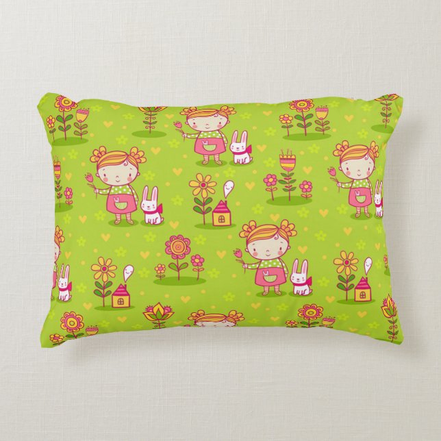 Spring Fun With Little Girl Accent Pillow (Front)