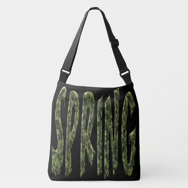 Spring Funny Green Leafs Typography Elegant Crossbody Bag (Front)
