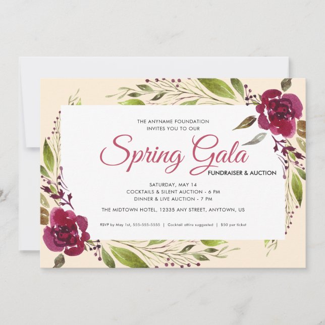 Spring Gala Fundraiser Watercolor Floral Invitation (Front)