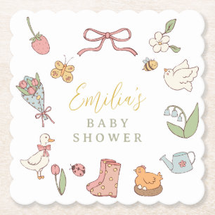 Spring Garden Animals Baby Shower Paper Coaster