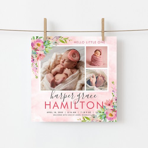 Spring Garden Baby Girl Photo Birth Announcement