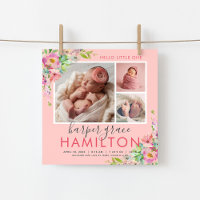Spring Garden Baby Girl Photo Birth Announcement