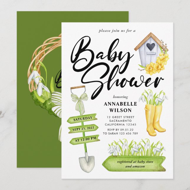 Spring Garden Baby Shower Invitation (Front/Back)
