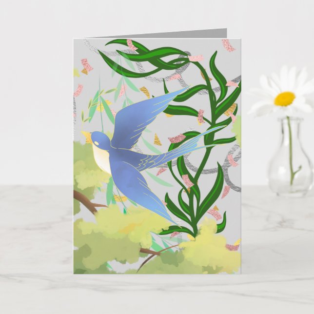 Spring Garden Bird Graphic Card (Small Plant)