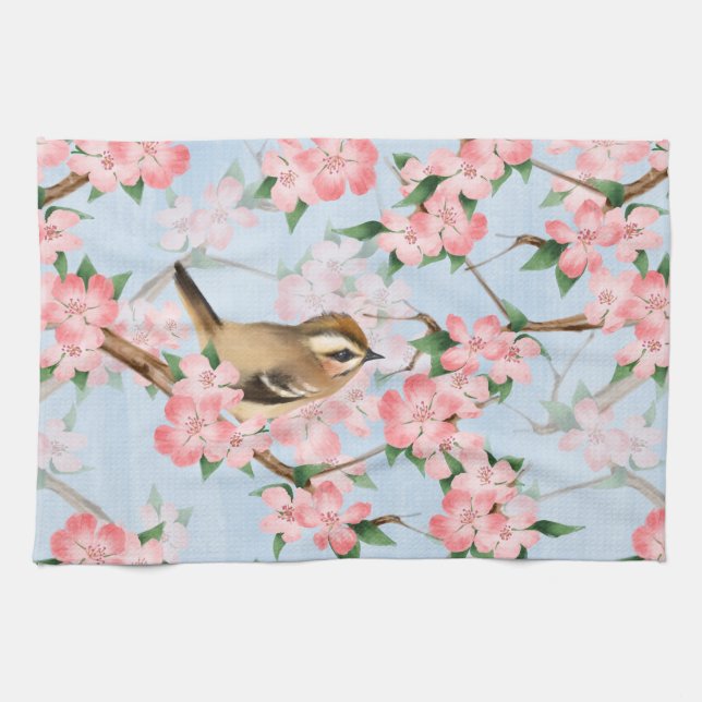 Spring Garden Birds & Floral Kitchen Towel (Horizontal)