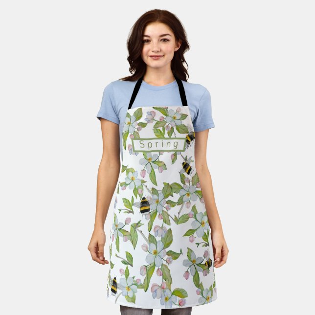 Spring garden blooms and bumblebees apron (Worn)