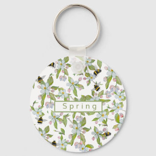 Spring garden blooms and bumblebees keychain