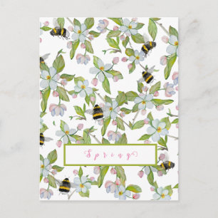Spring garden blooms and bumblebees postcard