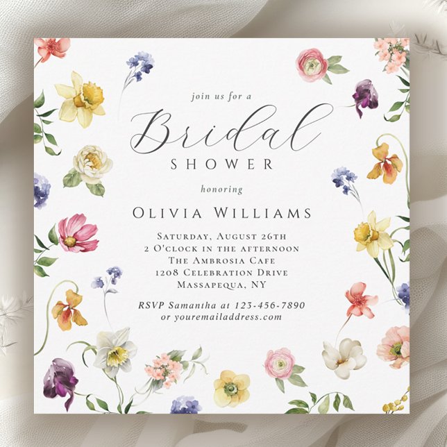 Spring Garden Blooms Floral Bridal Shower  Invitation (Available in both printed and instant download digital formats.)