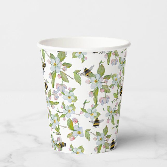 Spring garden blossoms and bumblebees paper cups (Back)