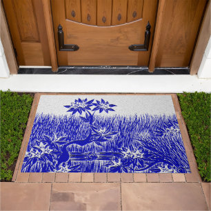 Spring Garden Blue and White Doormat