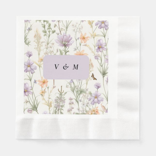 Spring Garden Blue Pink Yellow Lavender Napkins (Front)
