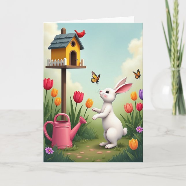 Spring Garden Bunny Friend Card (Front)