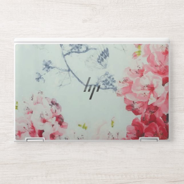 Spring Garden Butterfly Burgundy Floral Bloom HP Laptop Skin (Front)