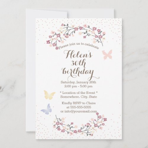 Spring Garden Butterfly &amp; Flowers Birthday Party 5x7 Paper Invitation Card