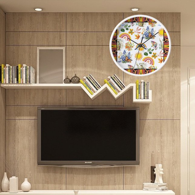 Spring Garden Butterfly Rainbow Sunshine Greenery  Clock (Spring Garden Butterfly Rainbow Sunshine Greenery Clock)