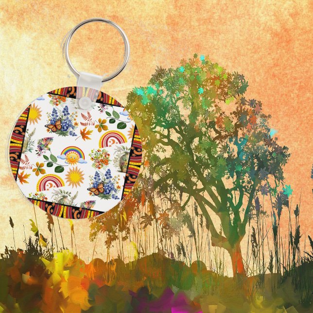 Spring Garden Butterfly Rainbow Sunshine Greenery  Keychain (Spring Garden Butterfly Rainbow Sunshine Greenery Keychain)
