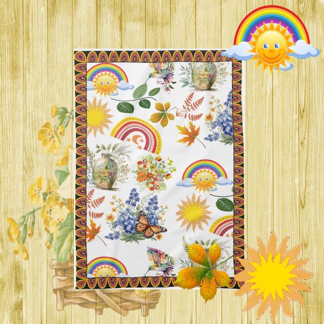 Spring Garden Butterfly Rainbow Sunshine Greenery  Kitchen Towel (Spring Garden Butterfly Rainbow Sunshine Greenery Kitchen Towel)