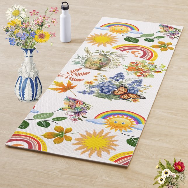Spring Garden Butterfly Rainbow Sunshine Greenery  Yoga Mat (Spring Garden Butterfly Rainbow Sunshine Greenery Yoga Mat)