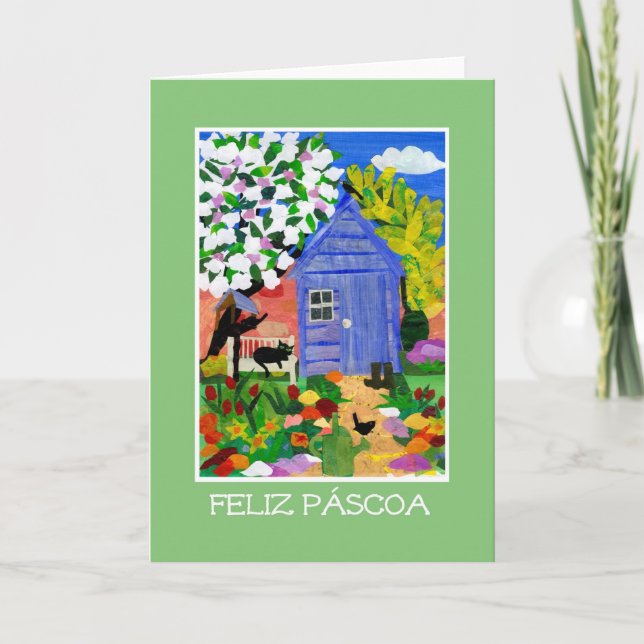 'Spring Garden' Easter Card - Portuguese Greeting (Front)