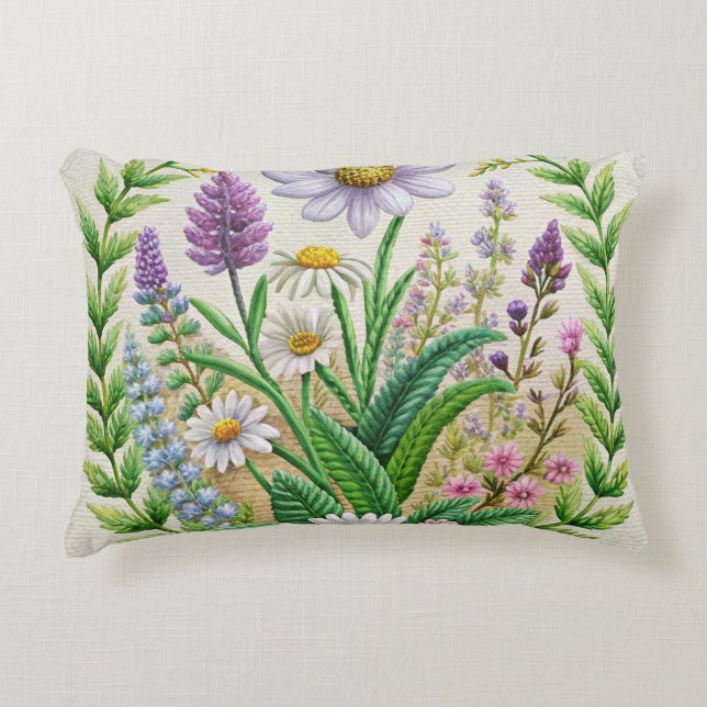 Spring Garden Embroidery Pillow Design – Chamomile (Front)