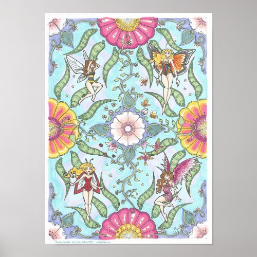 Spring Garden Fairy Bug Fantasy Art Mandala Poster
