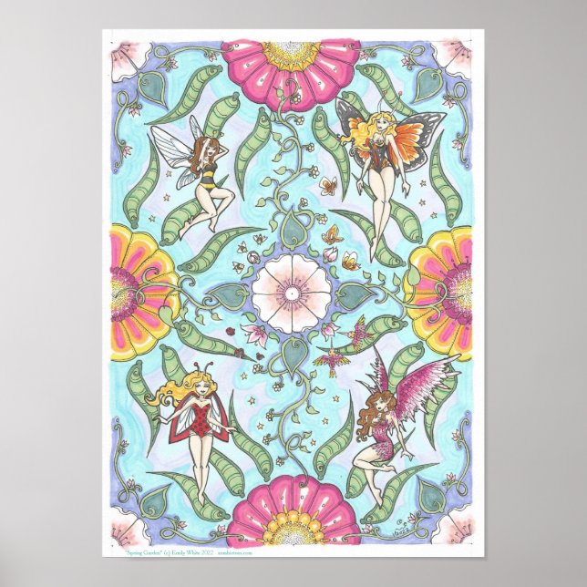 Spring Garden Fairy Bug Fantasy Art Mandala Poster (Front)