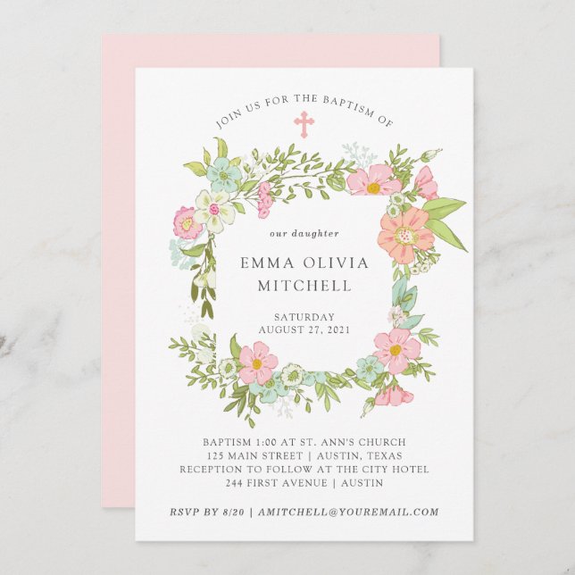 Spring Garden | Floral Baptism Invitation (Front/Back)
