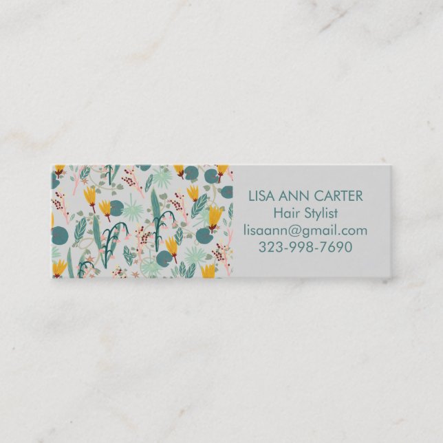 Spring Garden Floral Botanical Pattern Soft Gray Mini Business Card (Front)