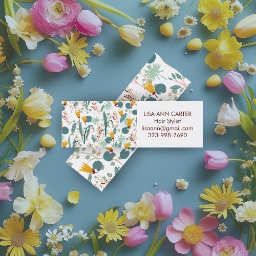 Spring Garden Floral Botanical Pattern White Mini Business Card