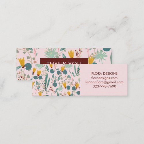 Spring Garden Floral BotanicaL Soft Pink Thank You Mini Business Card