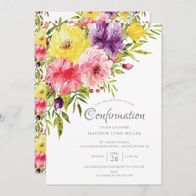 Spring Garden Floral Confirmation Invitation (Front/Back)