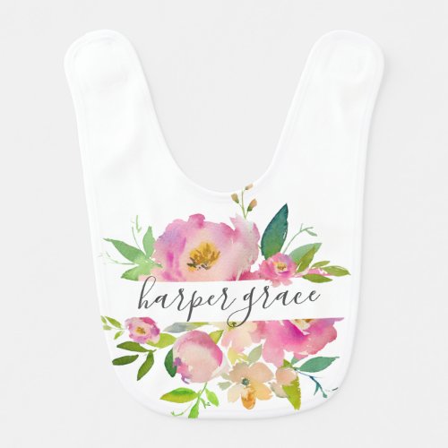 Spring Garden Floral Monogram Baby Bib