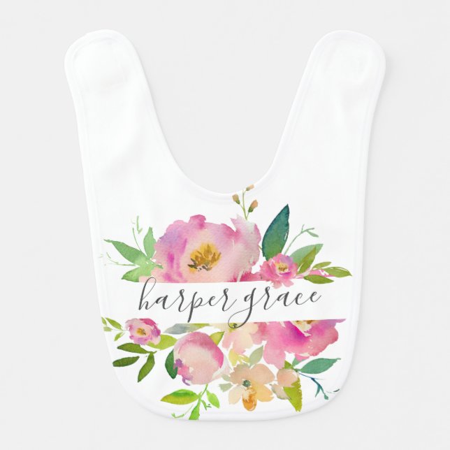 Spring Garden Floral Monogram Baby Bib (Front)