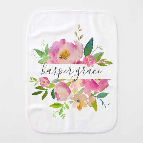 Spring Garden Floral Monogram Baby Burp Cloth