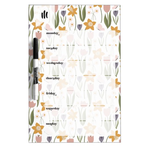 Spring Garden Floral Monogram Dry Erase Board