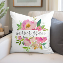 Spring Garden Floral Monogram Throw Pillow