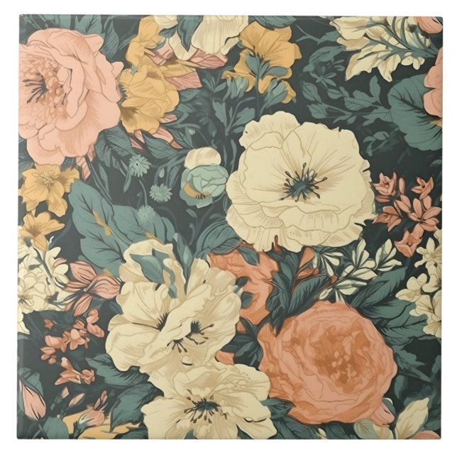 Spring Garden Floral Pattern Ceramic Tile (Front)