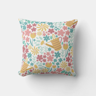 Spring Garden Floral Pattern Throw Pillow