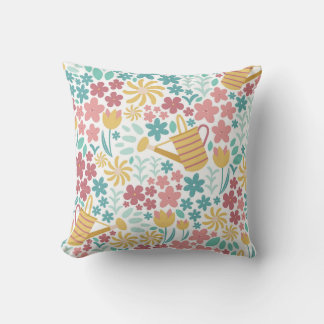 Spring Garden Floral Pattern Throw Pillow