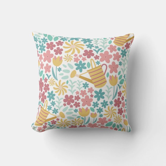 Spring Garden Floral Pattern Throw Pillow (Front)