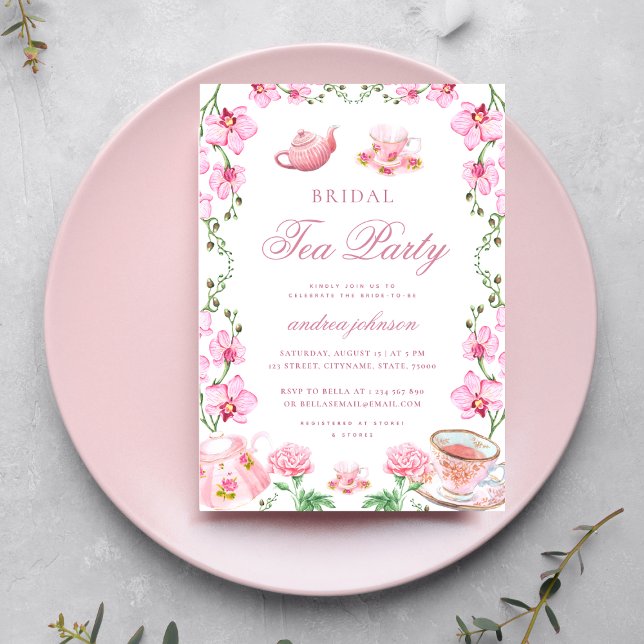 Spring Garden Floral Pink Tea Party Bridal Shower Invitation (Creator Uploaded)