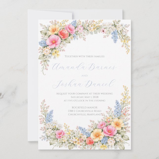Spring Garden Floral Wedding Invitation (Front)