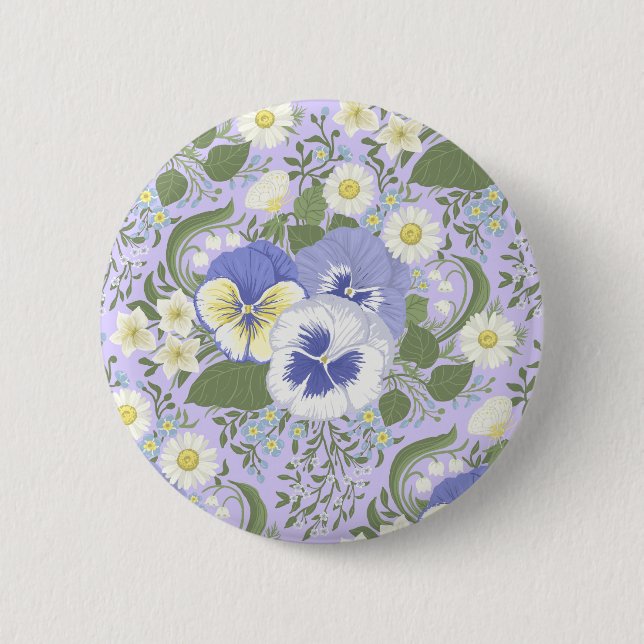 Spring Garden flowers on lavender Button (Front)