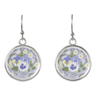 Spring Garden flowers on lavender Earrings
