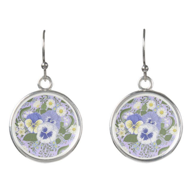 Spring Garden flowers on lavender Earrings (Front)